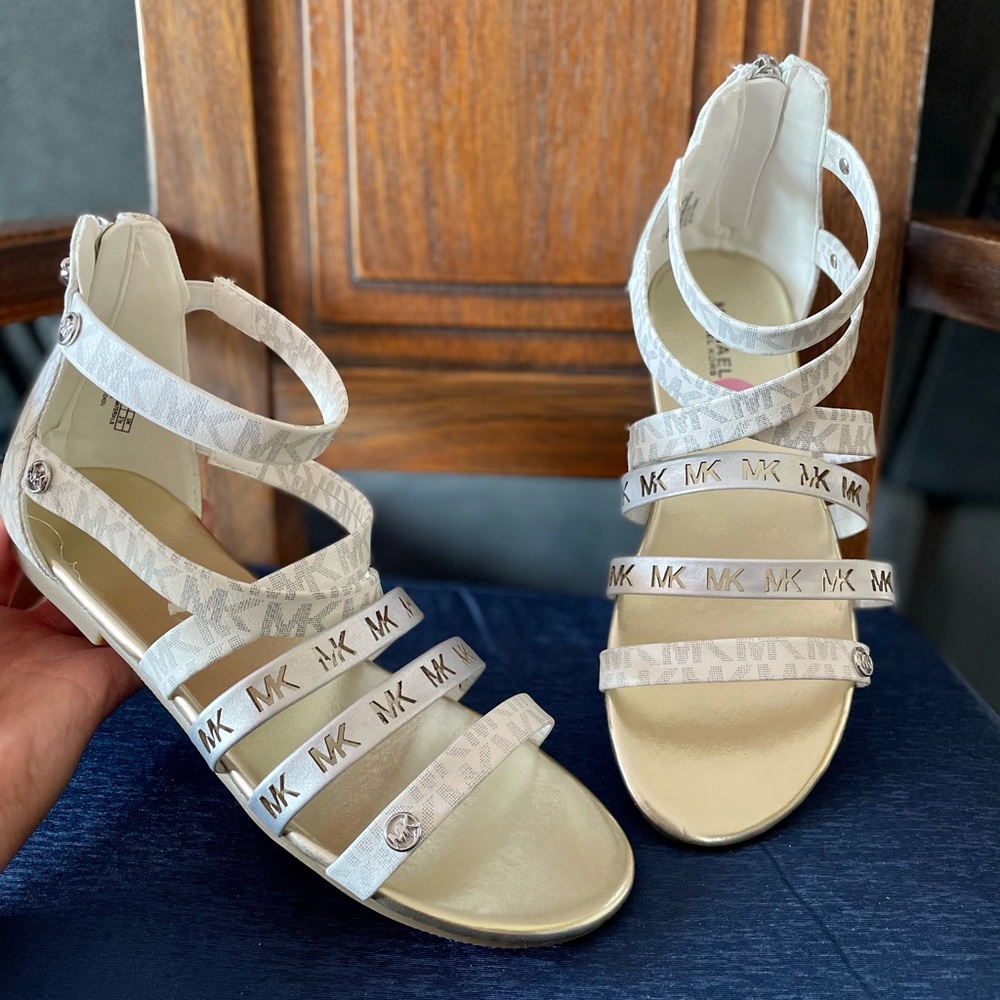 Michael Kors White Logo Strappy Gladiator Sandals